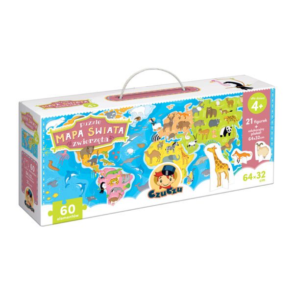 Puzzle 4+ Mapa świata zwierzęta z figurkami
