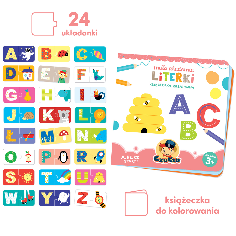 puzzle z literkami i książeczka do kolorowania