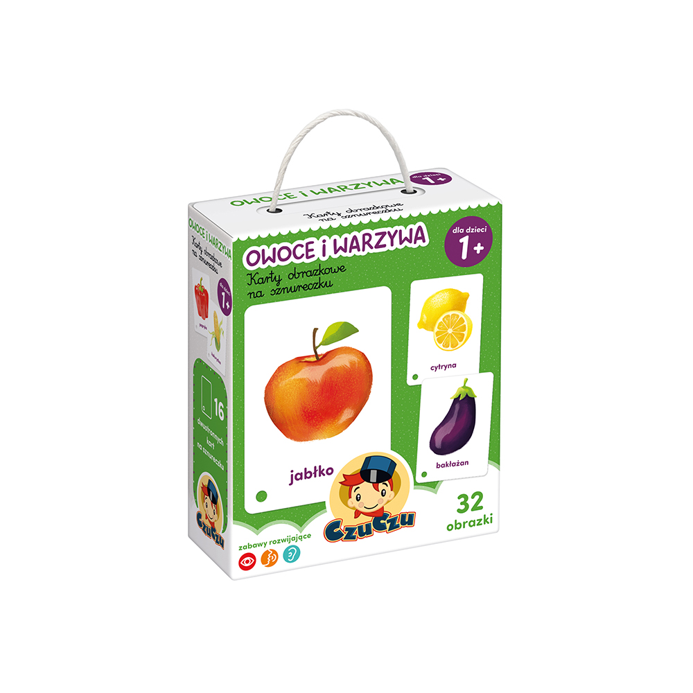 nowy box przod karty obrazkowe na sznureczku Owoce i warzywa 1+