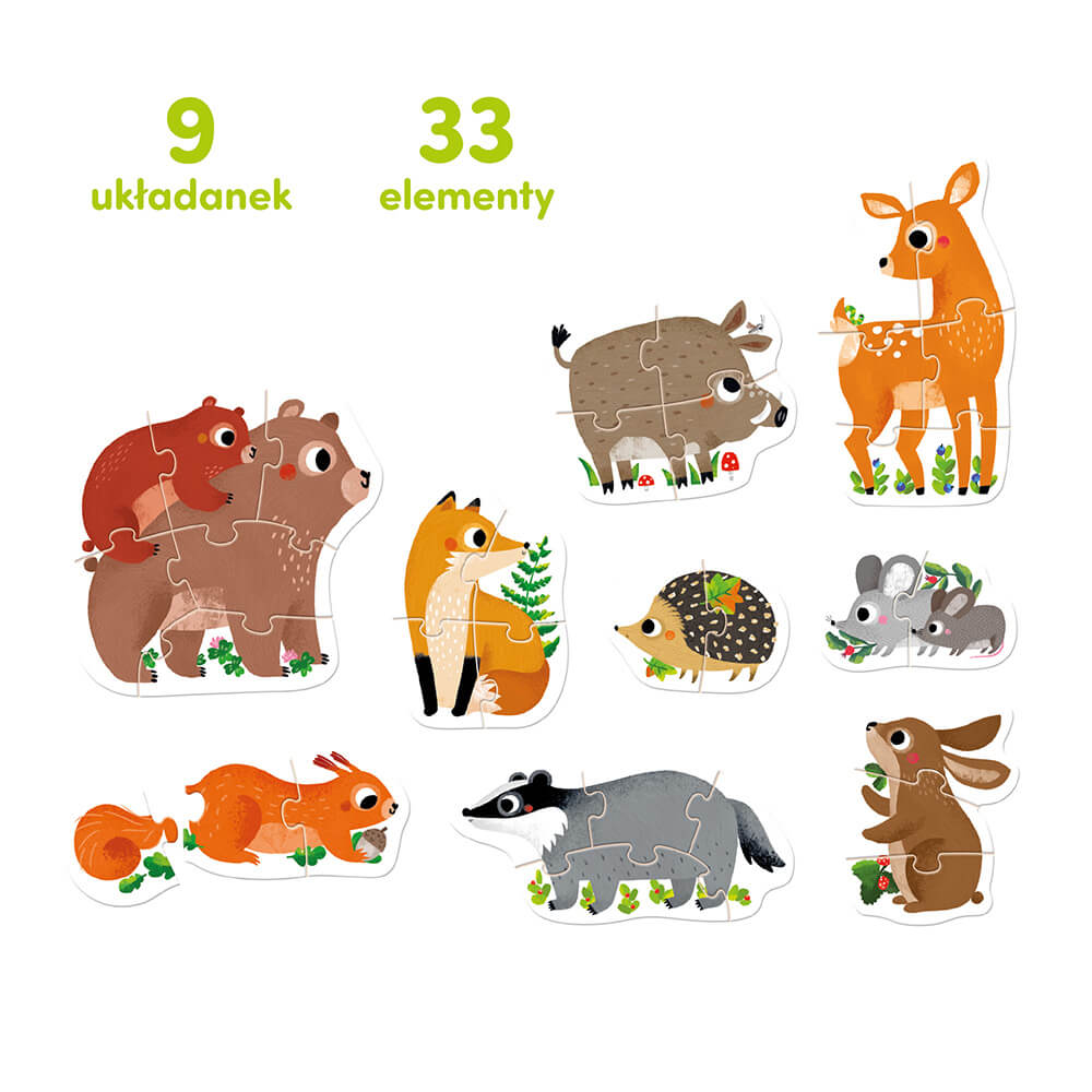 Puzzle progresywne zwierzątka leśne 9 układanek