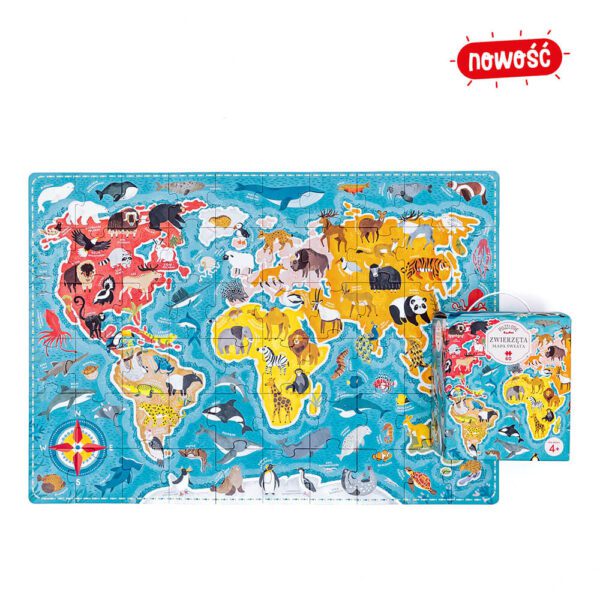 Puzzlove zwierzeta mapa swiata puzzle dla dzieci 4+ 60 element贸w zwierzeta swiata puzzle kontynenty