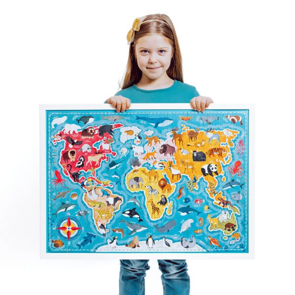 Puzzlove zwierzeta mapa swiata puzzle dla dzieci 4+ puzzle rodzinne 60 element贸w