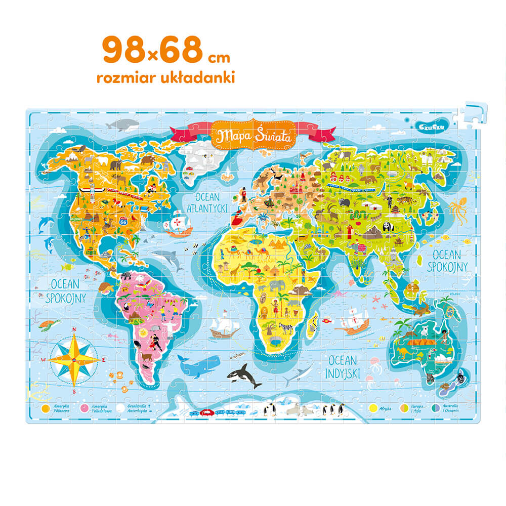 Mapa swiata ukladanka podlogowa XXL puzzle dla fanow geografii