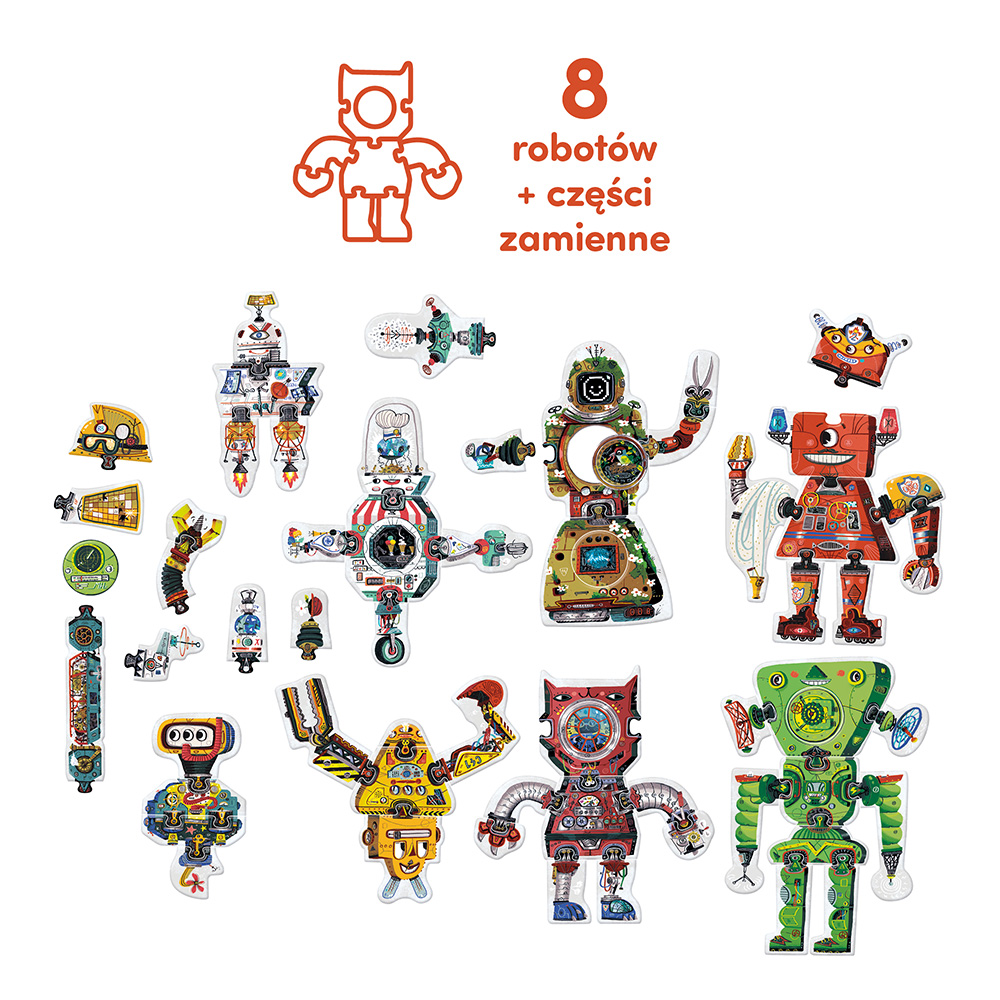 Puzzle Robot lab 8 robotow i czesci zamienne