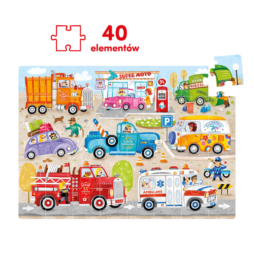 puzzle 40 elementów auta wóz strażacki