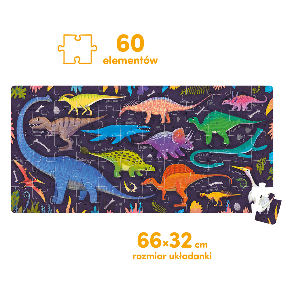 puzzle dinozaury 60 elementow dla czterolatka