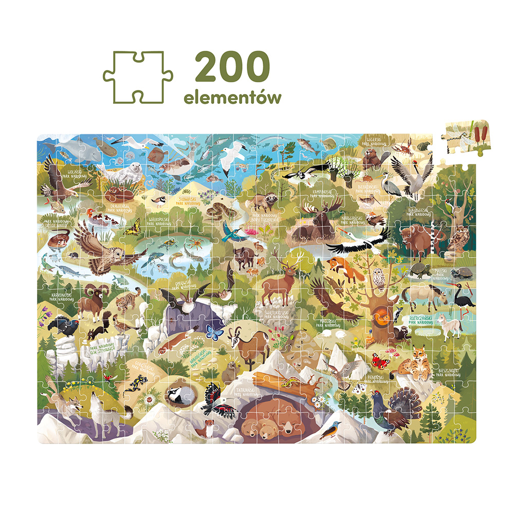 Dzikie puzzle Parki narodowe puzzle 200 elementow dla dzieci 6+