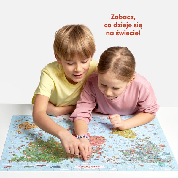 Puzzle Mapa swiata i plakat z ciekawostkami dla dzieci 7+