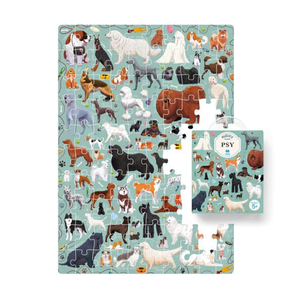 ilustracja Puzzlove Psy 100 elementow i box