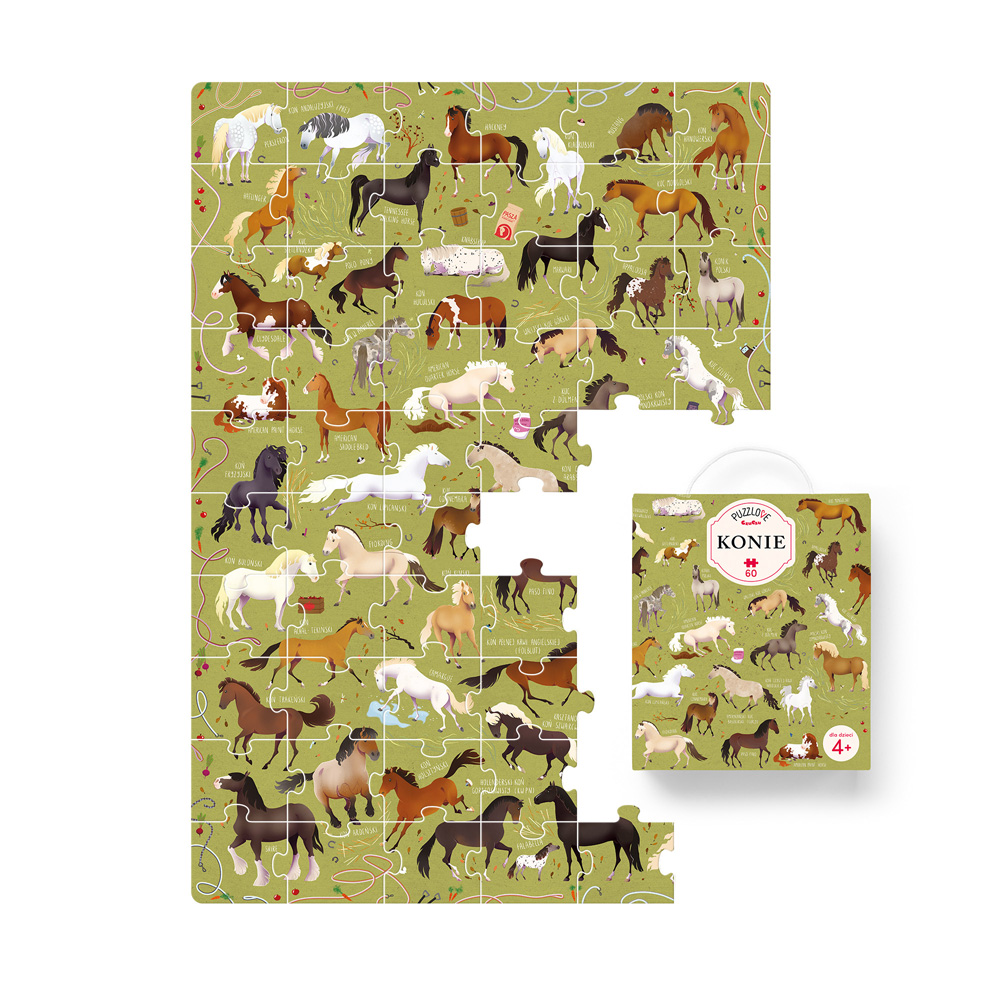 ilustracja Puzzlove Konie 60 elementow i box