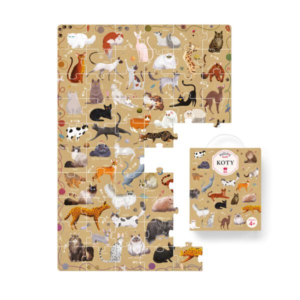 ilustracja Puzzlove Koty 60 elementow i box
